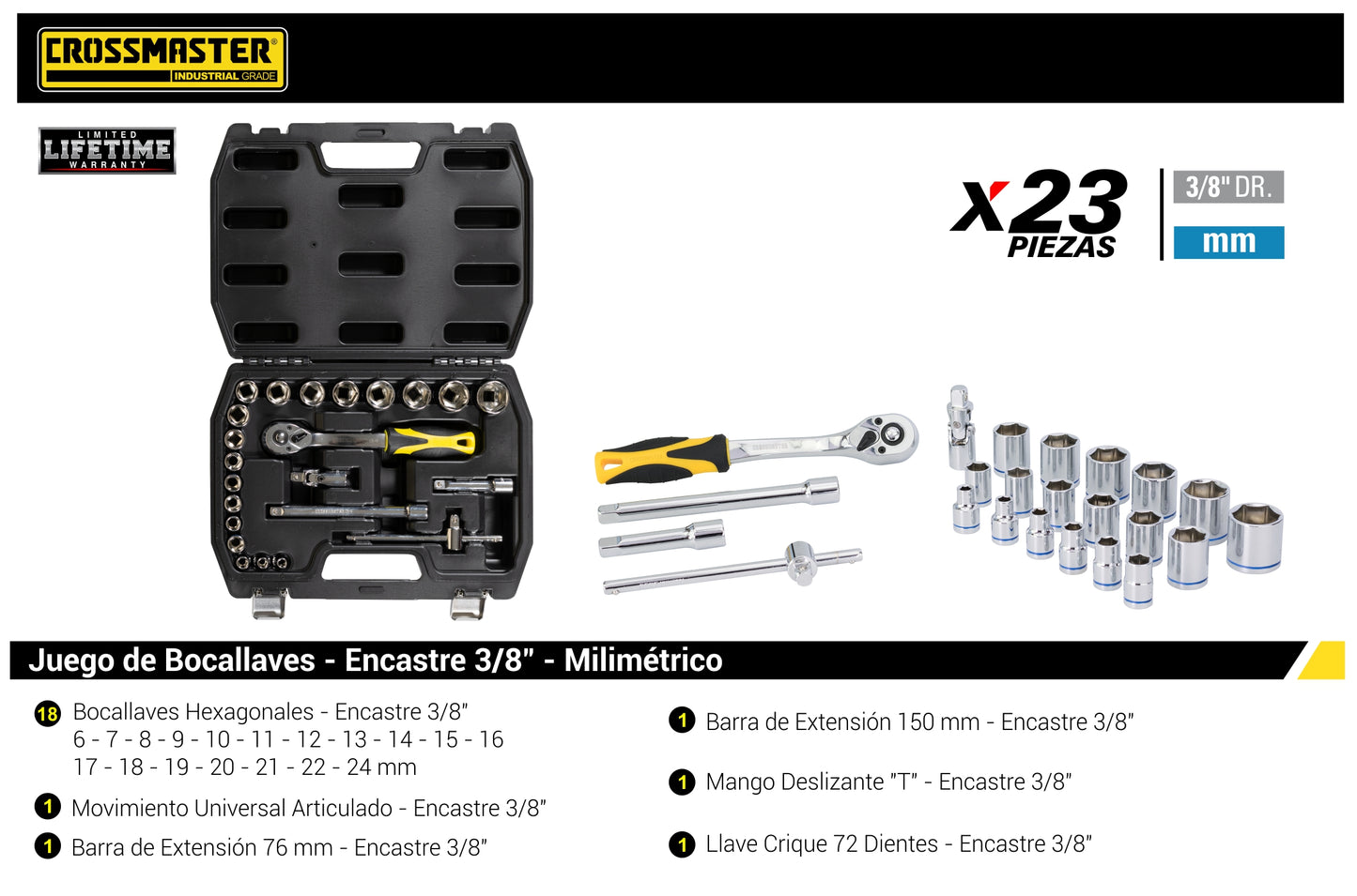 Juego Bocallave 23 Pcs 3/8 - Crossmaster