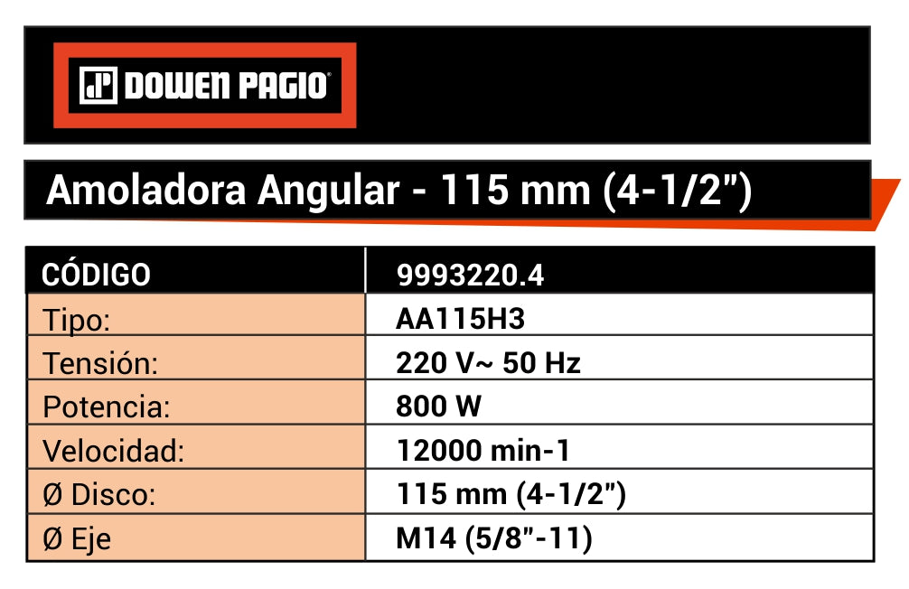 Amoladora Angular 115mm 800W - Dowen Pagio