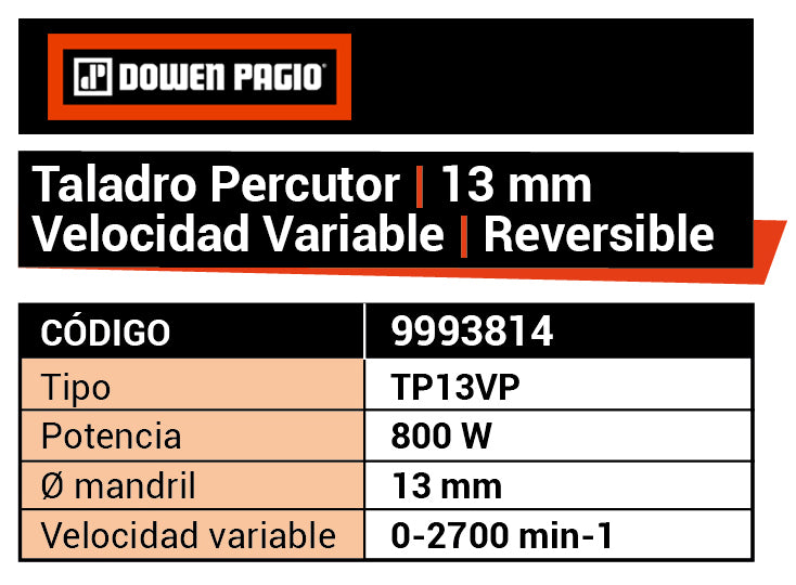 Taladro Percutor 13mm 800W Vel. Variable - Dowen Pagio