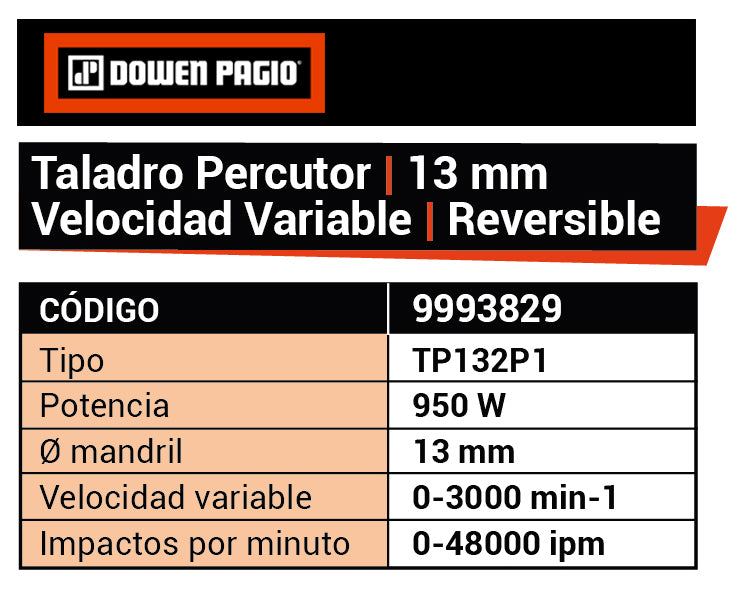 Taladro Percutor 13mm 950W Vel. Variable - Dowen Pagio
