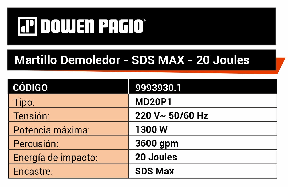 Martillo Demoledor 20J 1300W - Dowen Pagio