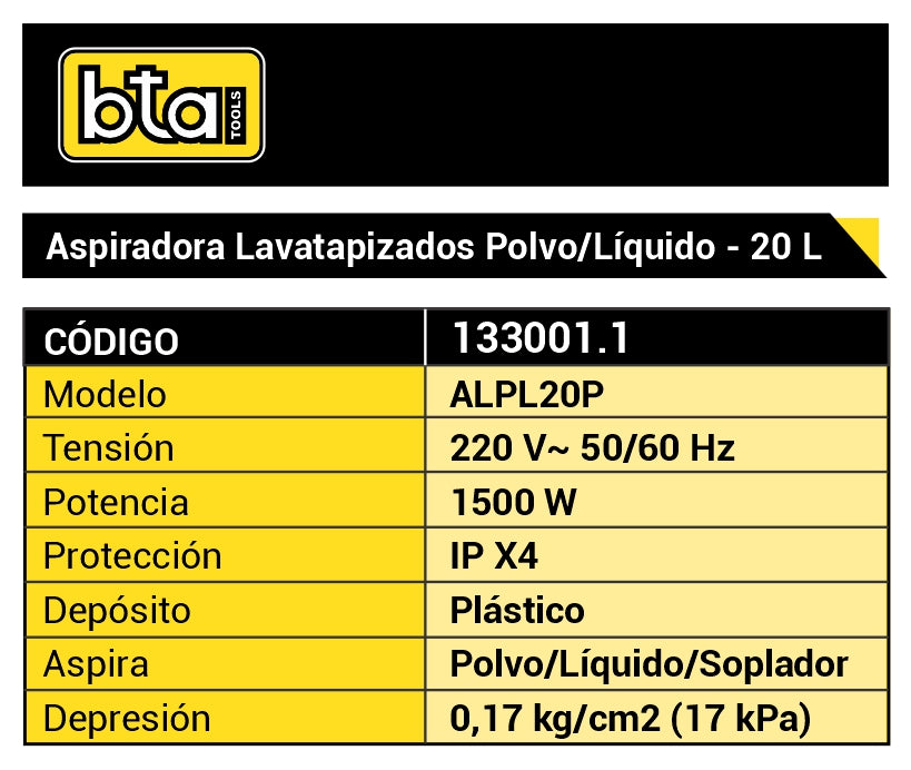 Aspiradora Lavatapizado 20L 1500W - BTA