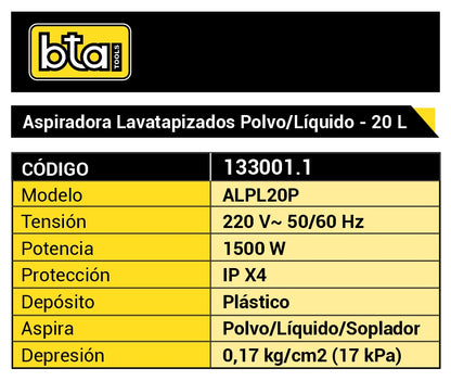 Aspiradora Lavatapizado 20L 1500W - BTA