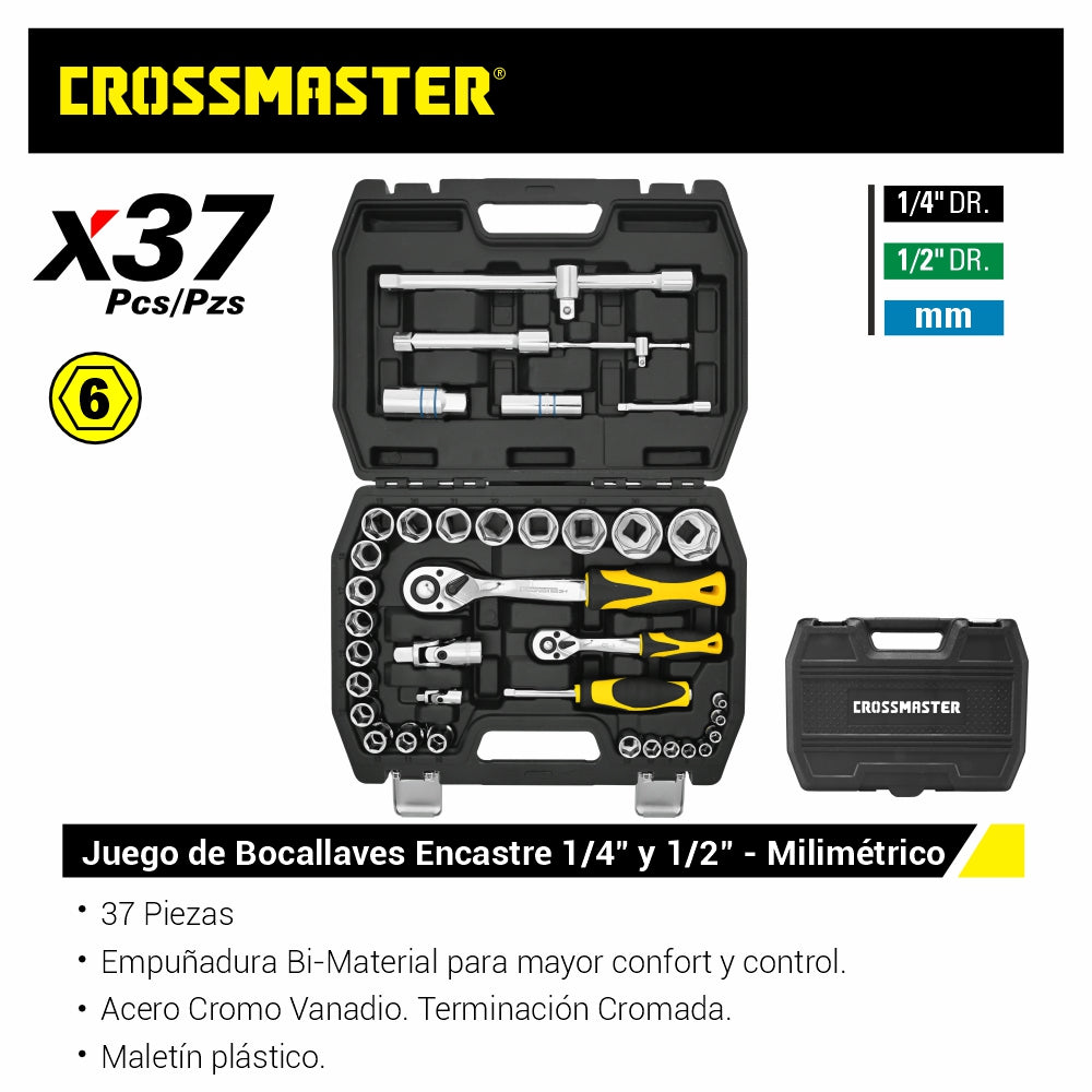 Juego Bocallave 37 Pcs 1/4-1/2 - Crossmaster