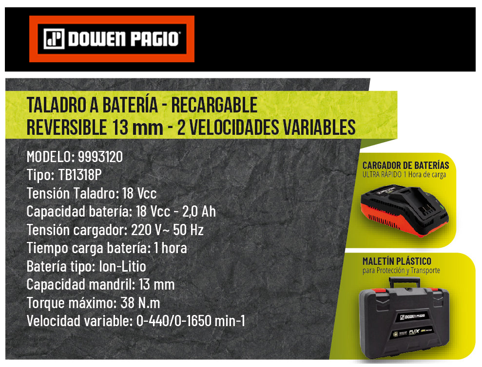 Taladro Atornillador 13mm A Bateria 18V - Dowen Pagio