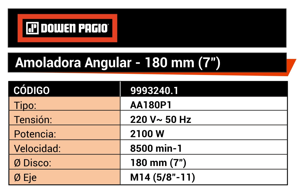 Amoladora Angular 180mm 2100W - Dowen Pagio