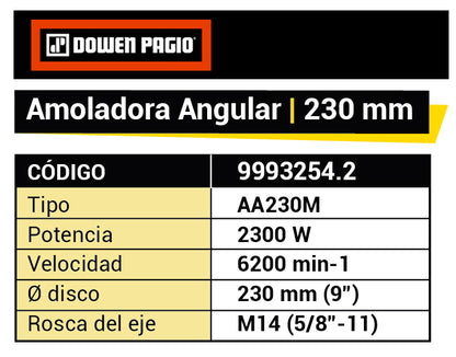Amoladora Angular 230mm 2300W Intensivo - Dowen Pagio