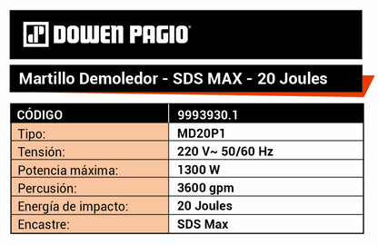 Martillo Demoledor 20J 1300W - Dowen Pagio