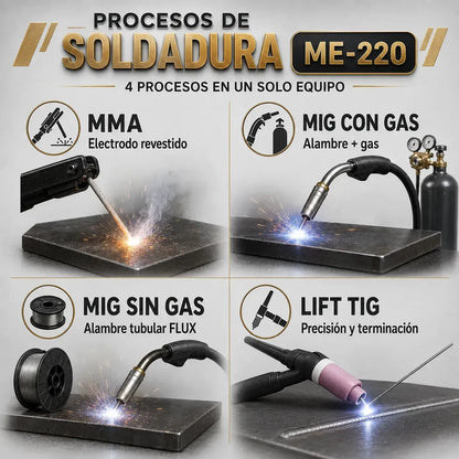 Soldadora Industrial 220A 4 EN 1 Mig + Mig Flux + Mma + Tig Aleba
