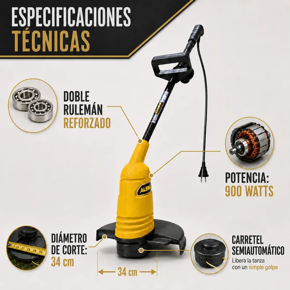 Bordeadora Eléctrica Aleba Profesional 900w B-900