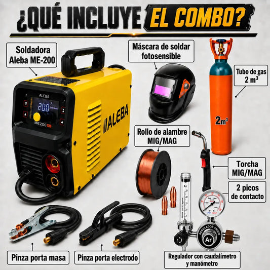 Combo Soldadora 200Ampers Aleba + Accesorios