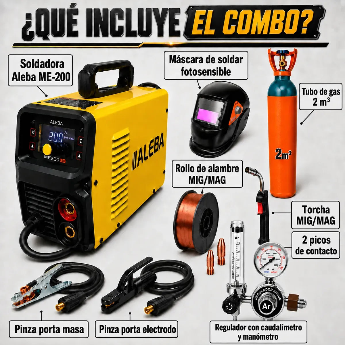 Combo Soldadora 200Ampers Aleba + Accesorios