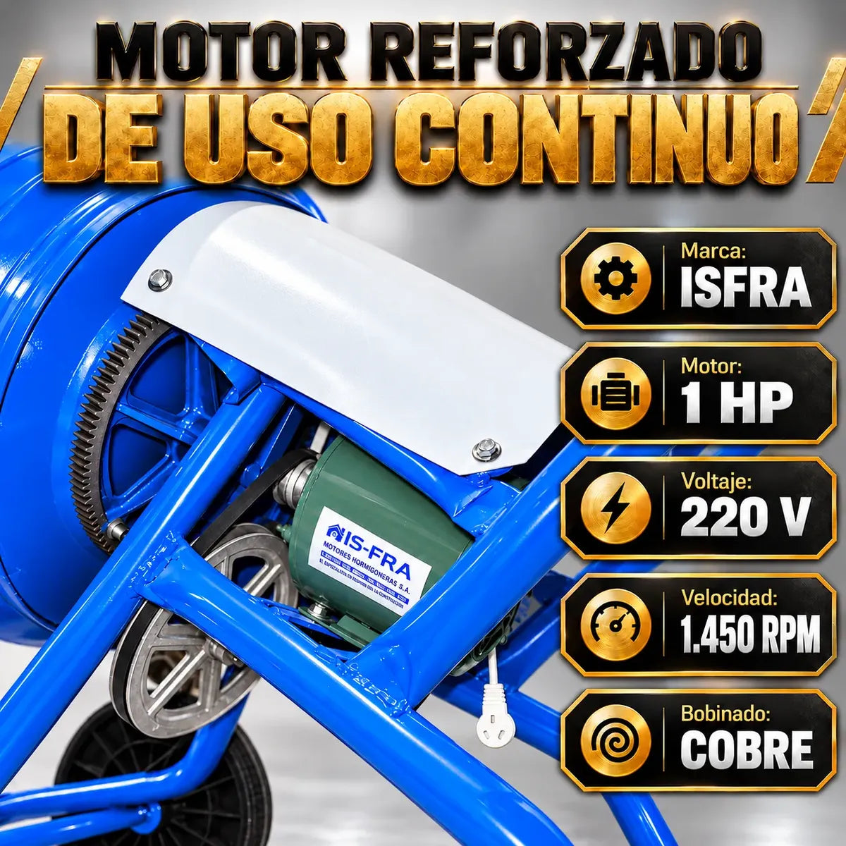 Hormigonera Desarmable Reforzada 130 Litros Motor 1 Hp Isfra
