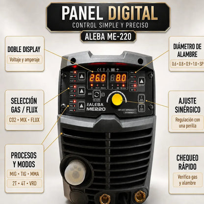Soldadora Industrial 220A 4 EN 1 Mig + Mig Flux + Mma + Tig Aleba