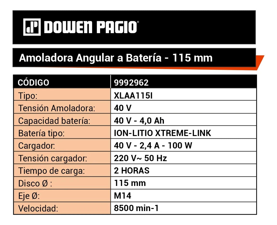 Amoladora Angular a Batería - Dowen Pagio - Brushless - 115 mm