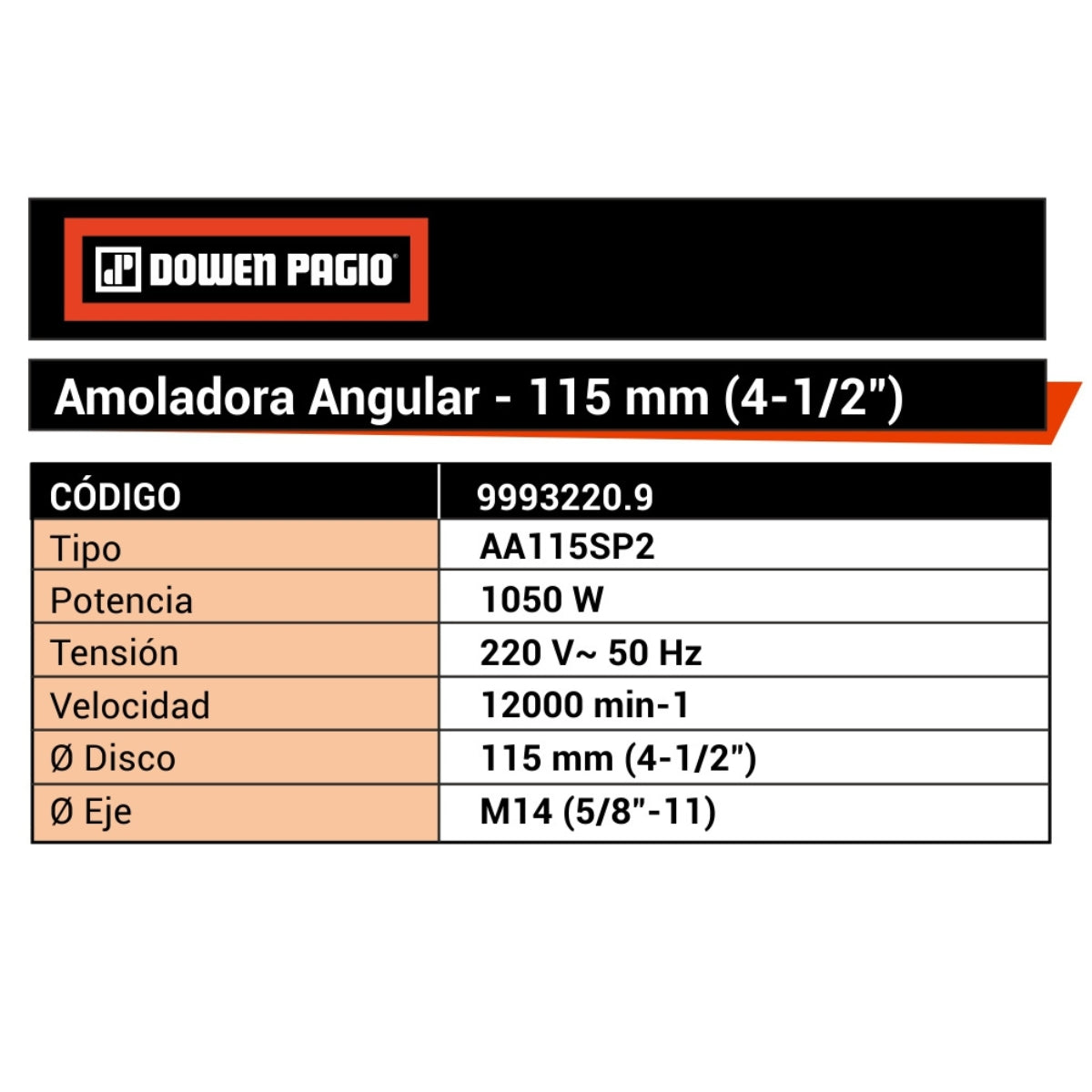 Amoladora Angular 115mm 1050W - Dowen Pagio